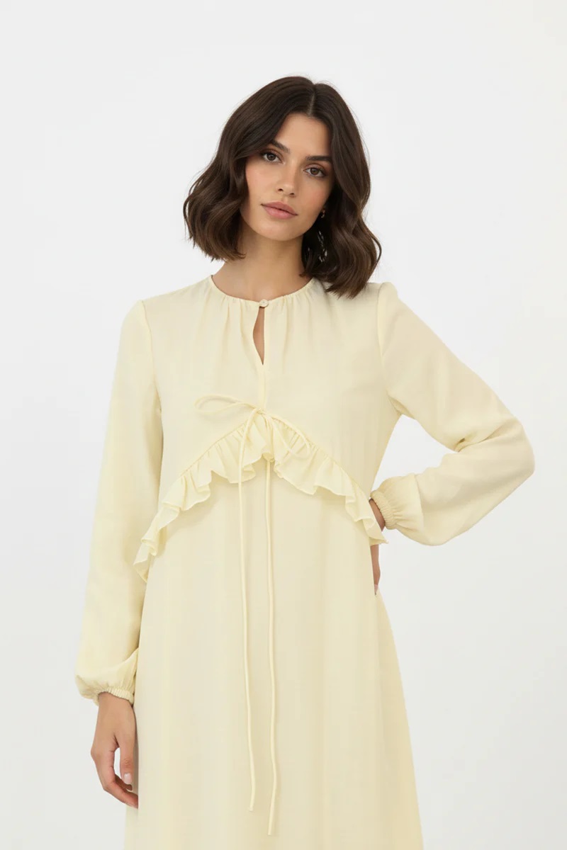 DAMEN KLEID MIT VOLANT - GELB