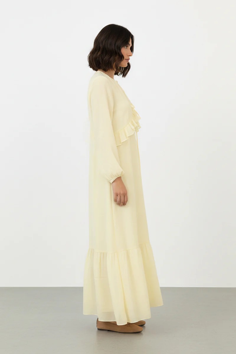 DAMEN KLEID MIT VOLANT - GELB
