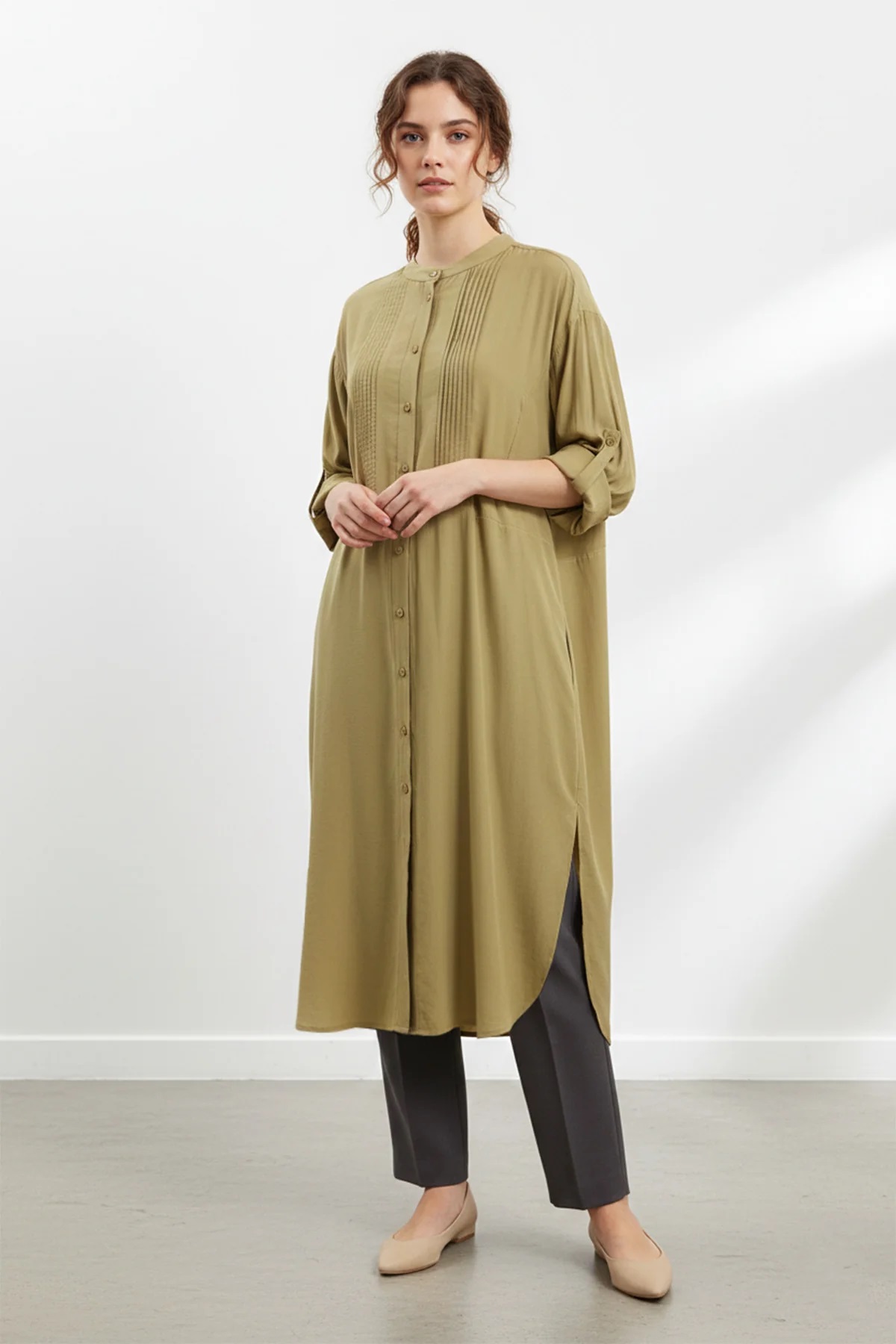 LANGE TUNIKA DAMEN OLIVE GRÜN