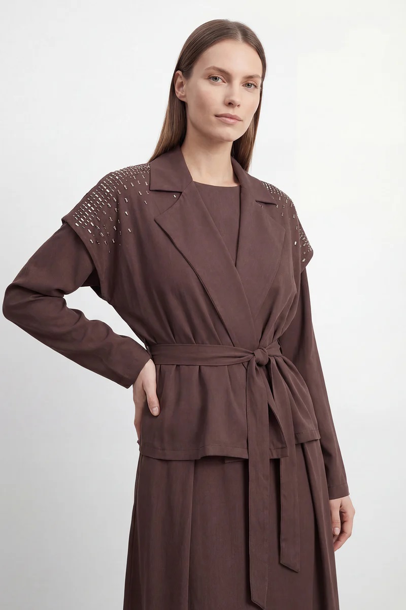 2-TEILIGES DAMEN KLEID SET - BRAUN