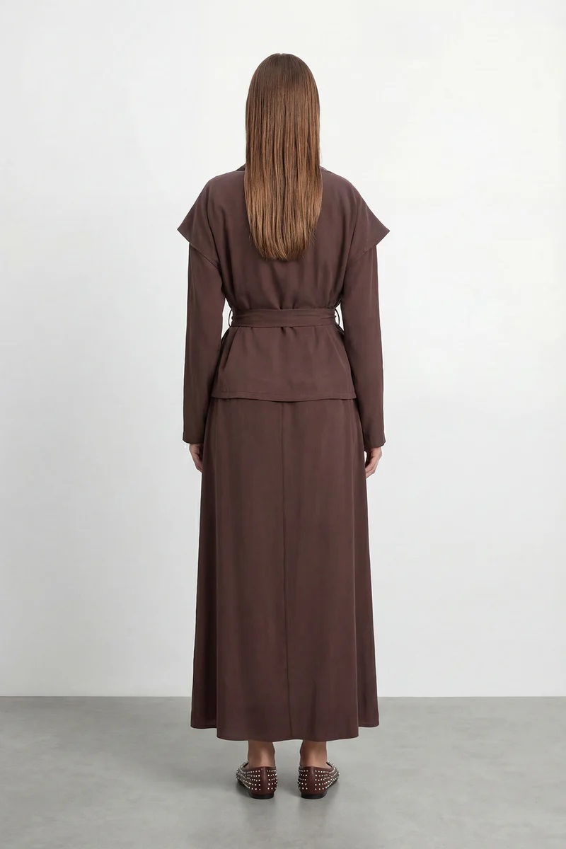 2-TEILIGES DAMEN KLEID SET - BRAUN