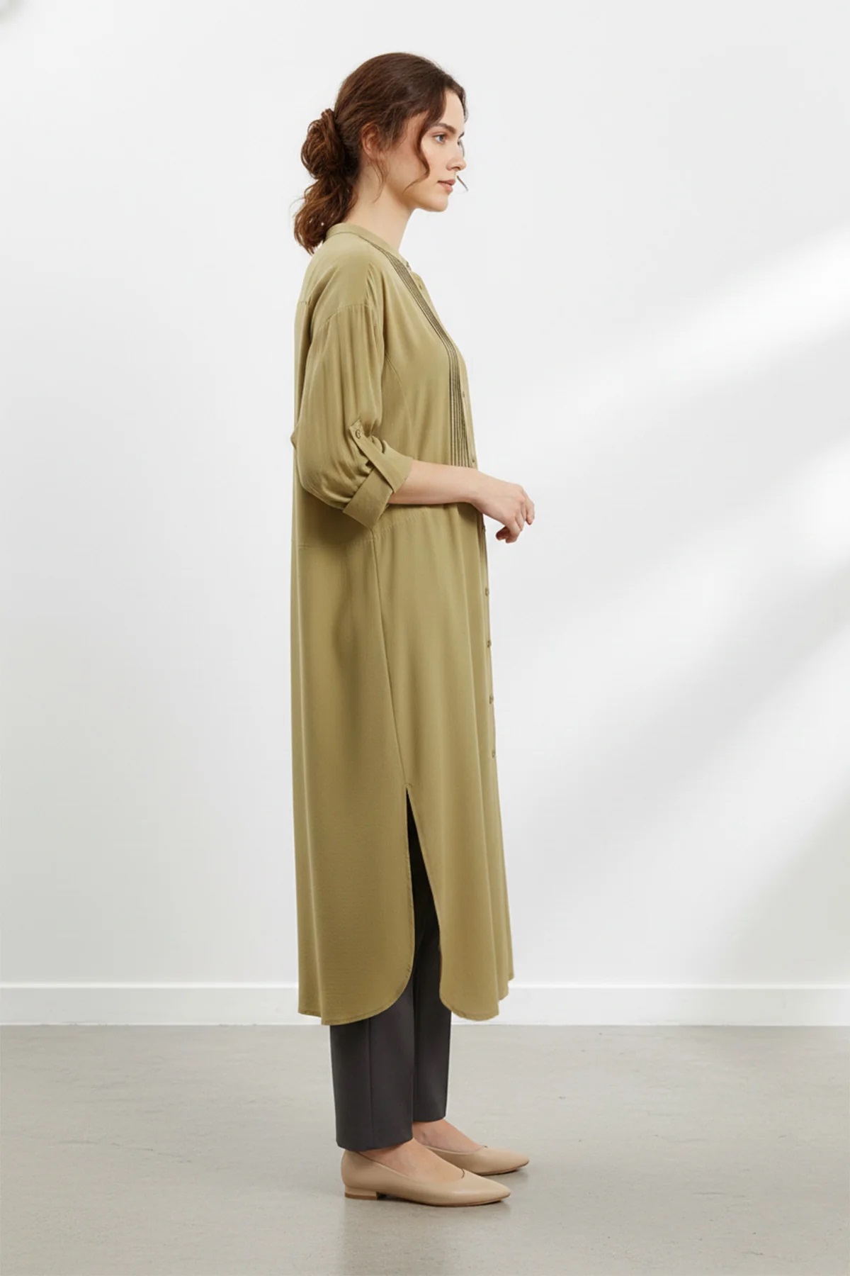 LANGE TUNIKA DAMEN OLIVE GRÜN