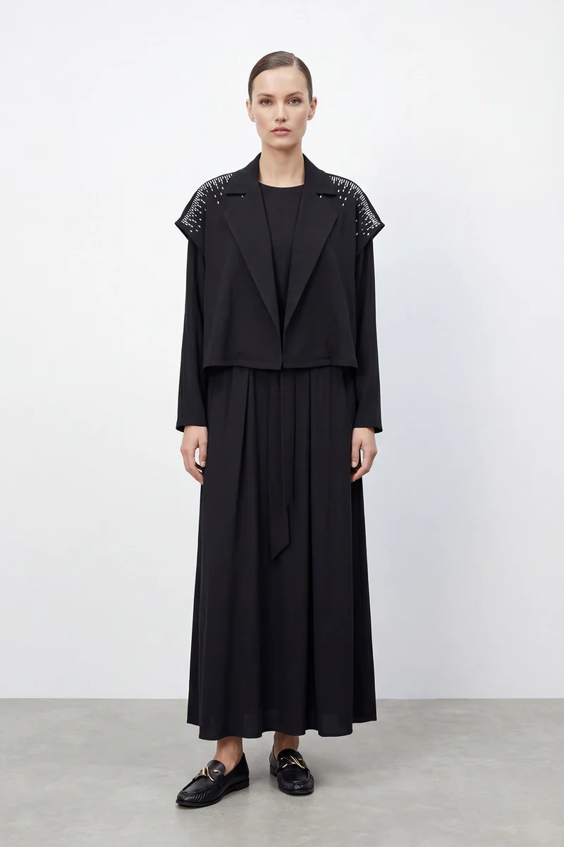 2-TEILIGES DAMEN KLEID SET - SCHWARZ