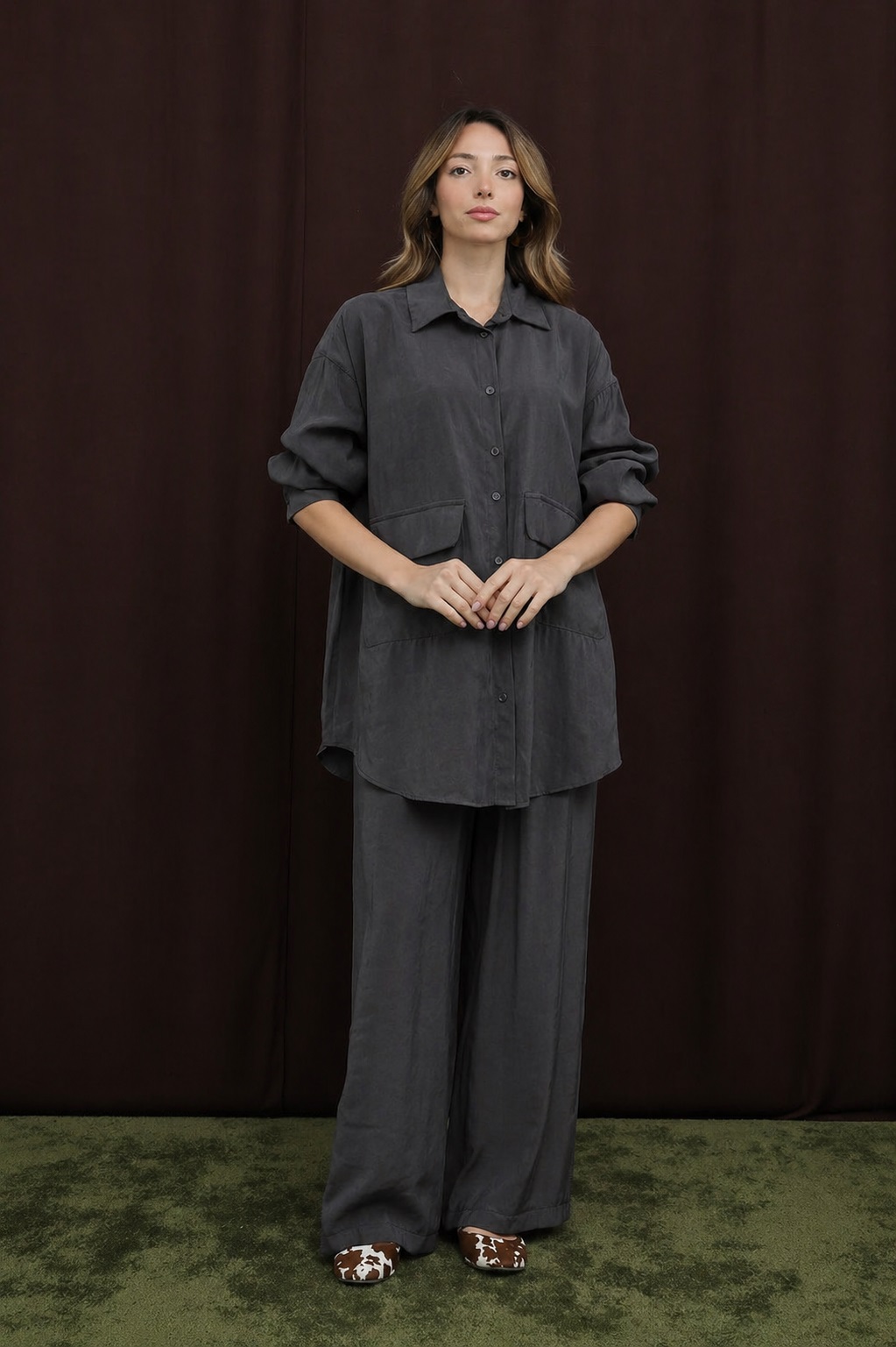 DAMEN OVERSIZE SET MIT TASCHEN – GRAU