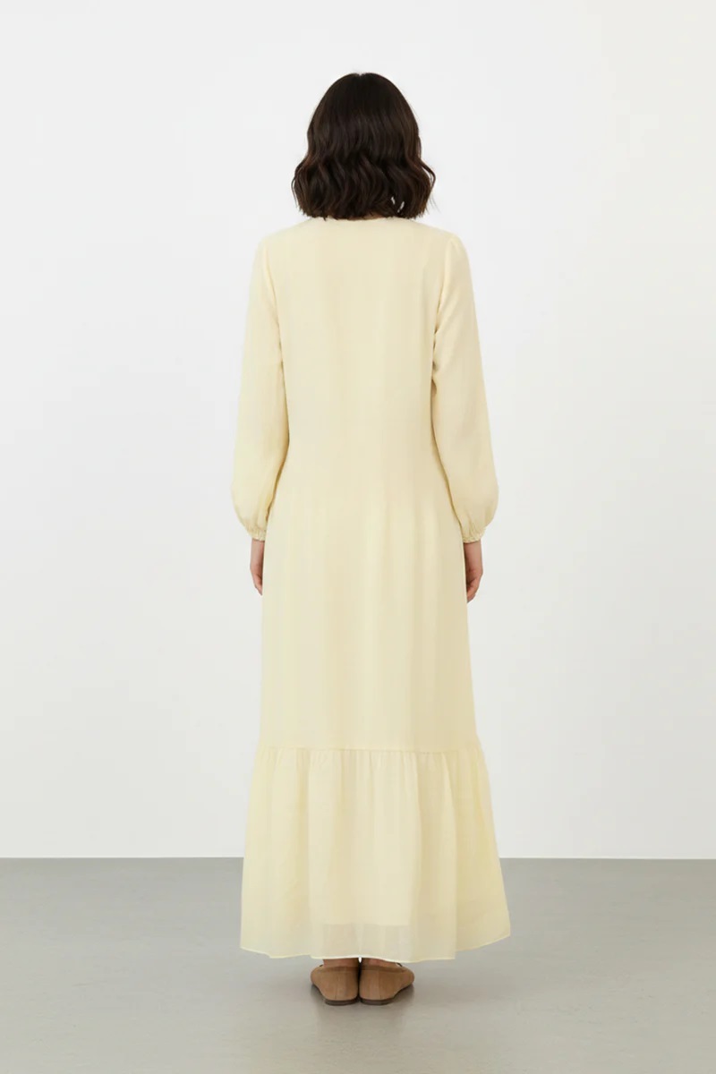 DAMEN KLEID MIT VOLANT - GELB