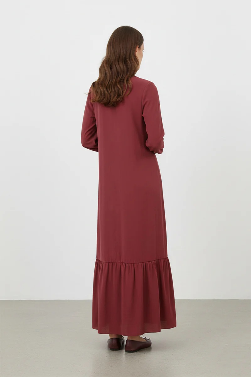 DAMEN KLEID MIT VOLANT - BORDEUXROT