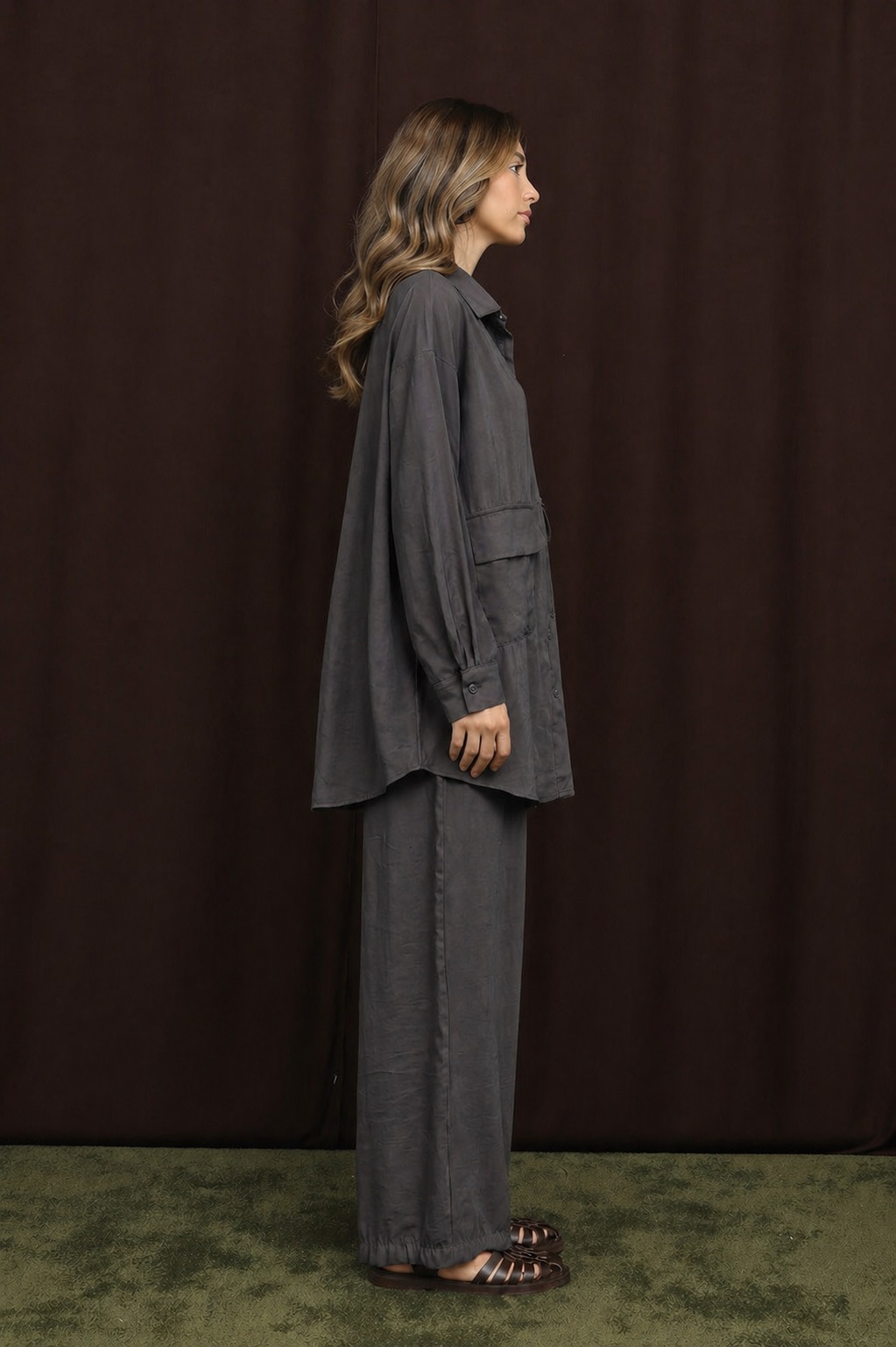 DAMEN OVERSIZE SET MIT TASCHEN – GRAU